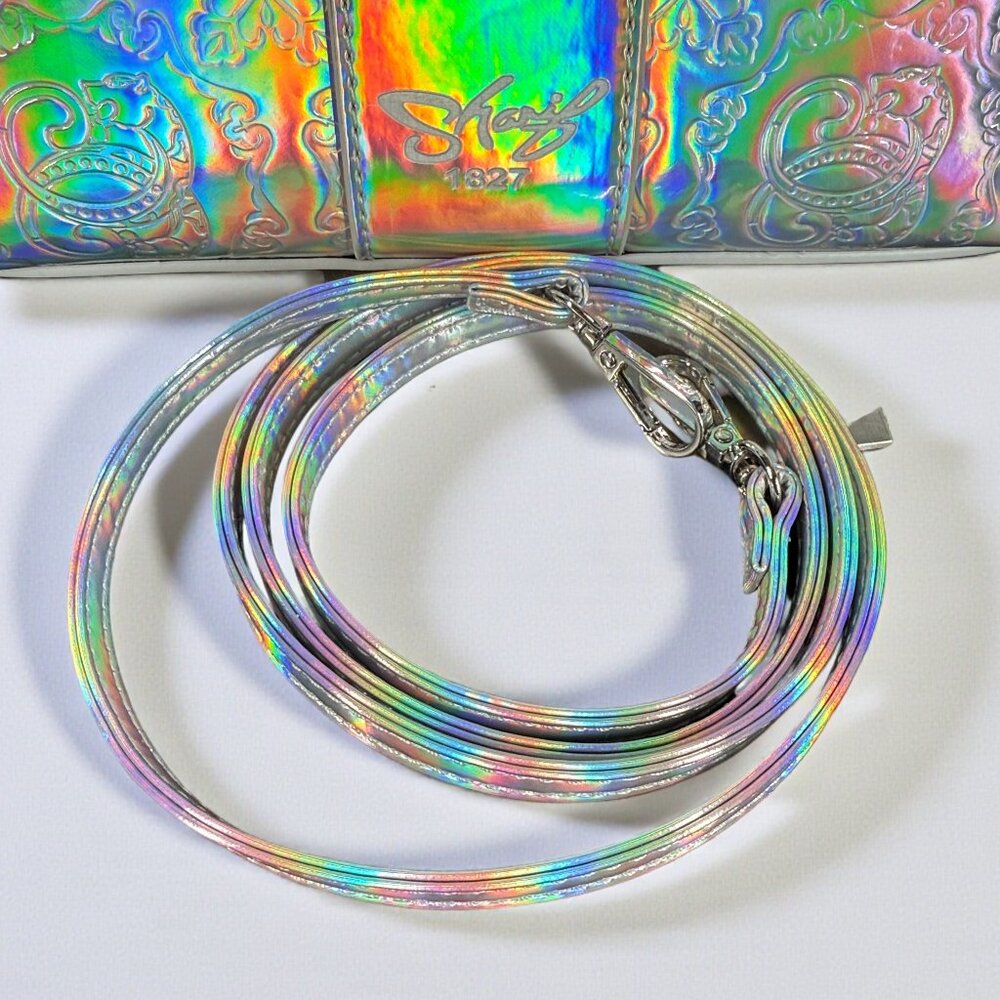Sharif Hologram Silver Patent Leather Wristlet Crossbody & Original Sharif Charm - Picture 14 of 16